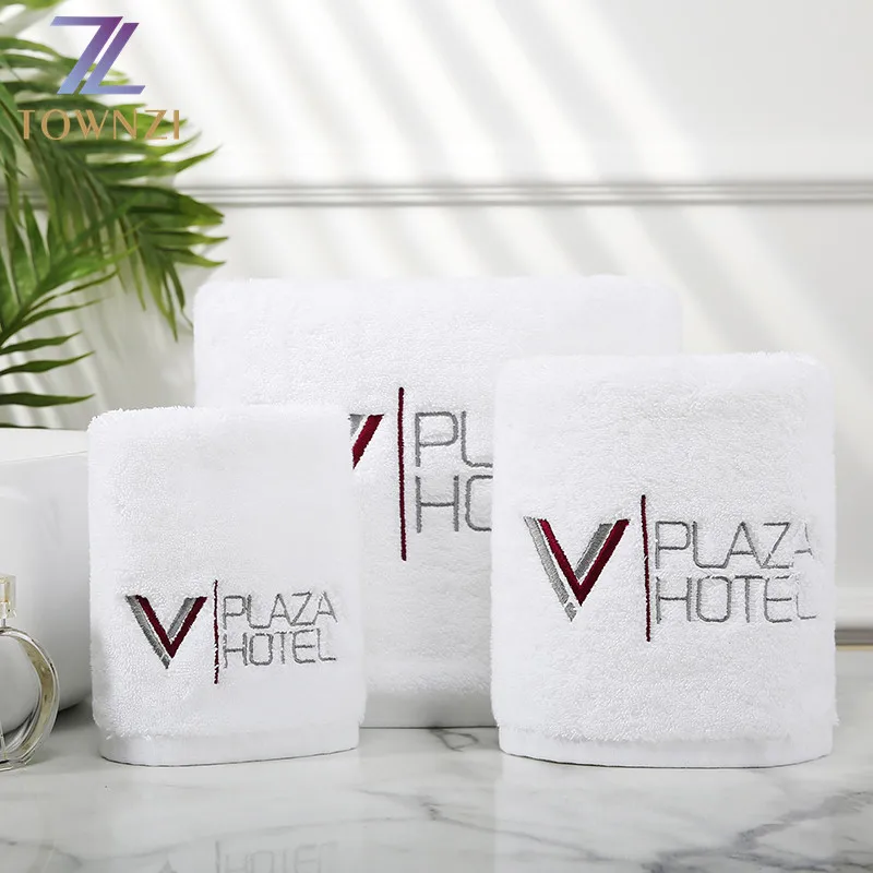 Wholesale Fashion Luxury 5 Star Hotel Custom Soft 100% Cotton White Embroidered Bath Face Hand Towel Set