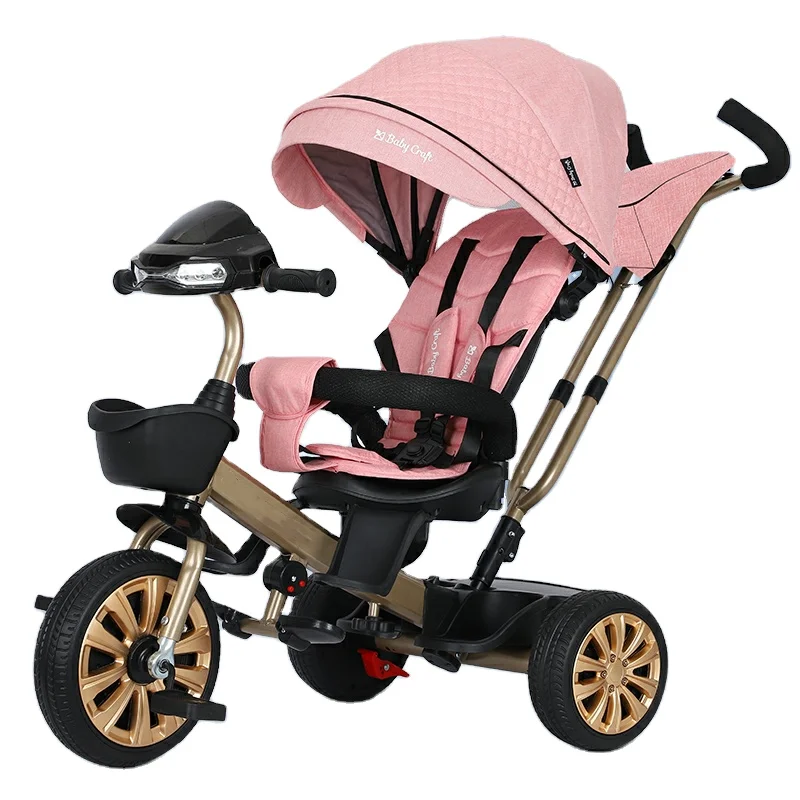 Hot Sale Children Tricycle Kid Tricycle Stroller With Canopy Push Bar And Rear Basket for Storage With Fast Delivery