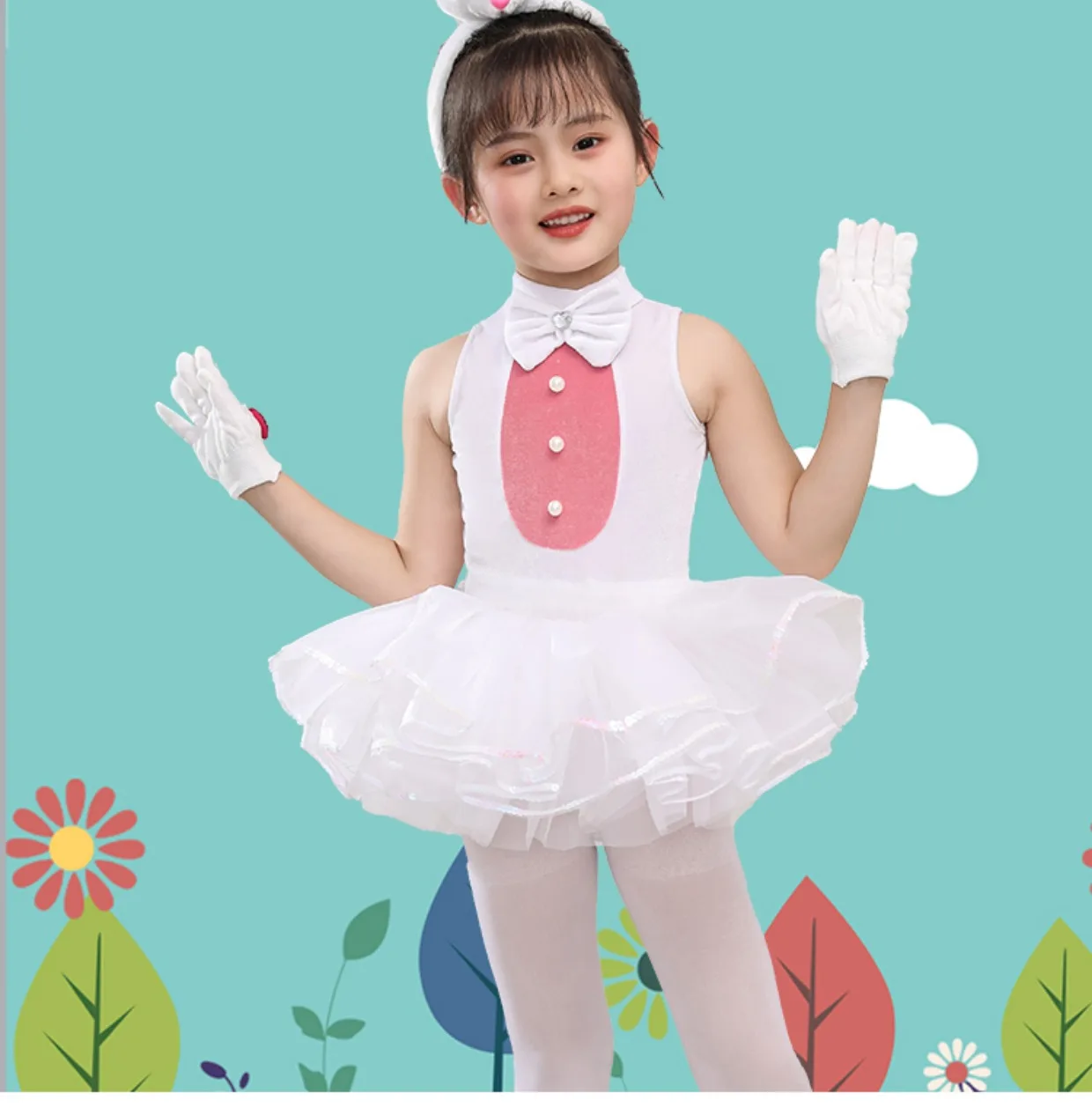 Pink Bunny Rabbit Tutu Dress With Accessories Headband Girls Birthday Party Easter Cosplay Costume Kids Halloween Outfit