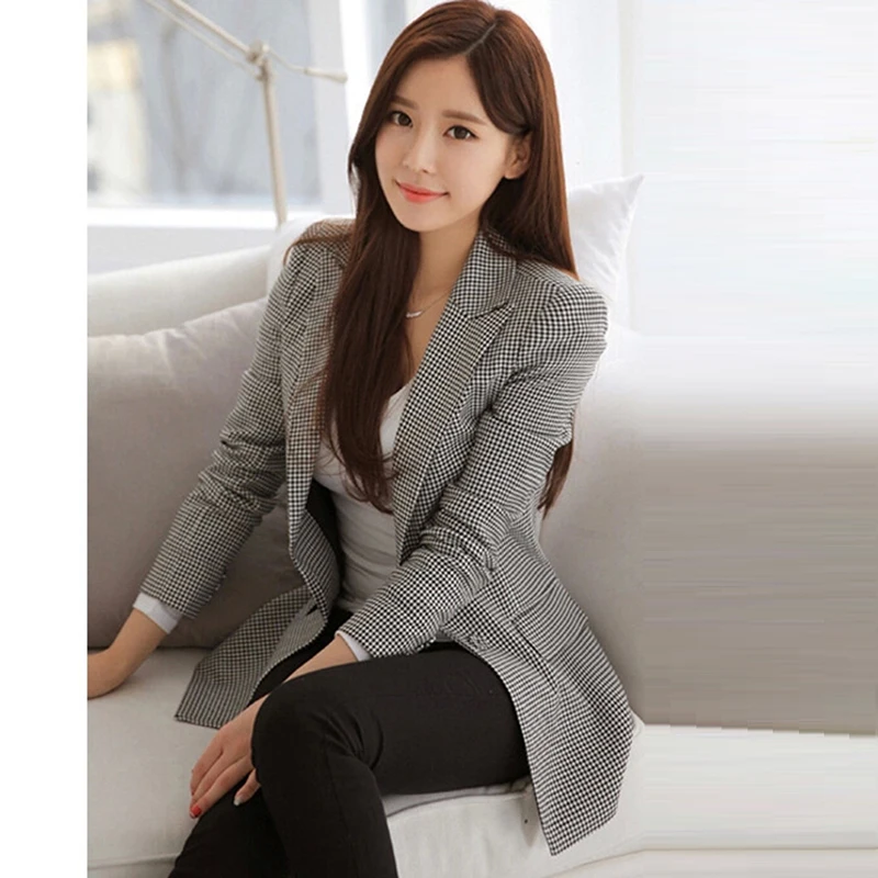 Latest Design Women Fashion Plaid Blazer Elegant Coat Suit  Long Sleeve Turn Down Collar Jacket Leisure British Style Suit