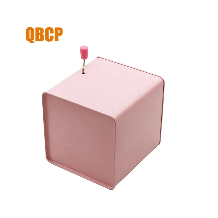 square shape hand crank music tin box with plush toy inside