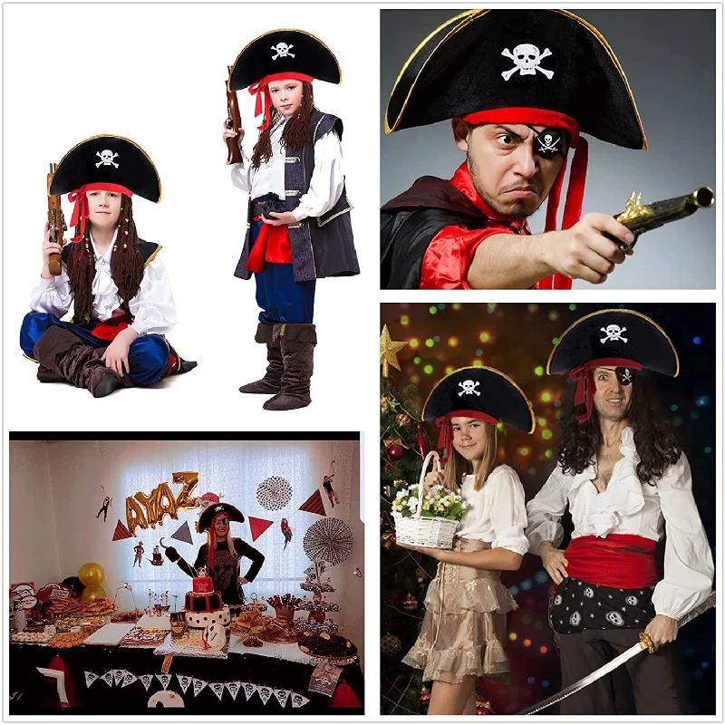 Wholesale Captain Party Accessories Funny  Pirate Hat Set for Children Kids Caribbean Fancy Dress Gorro Pirata with Eye Patch