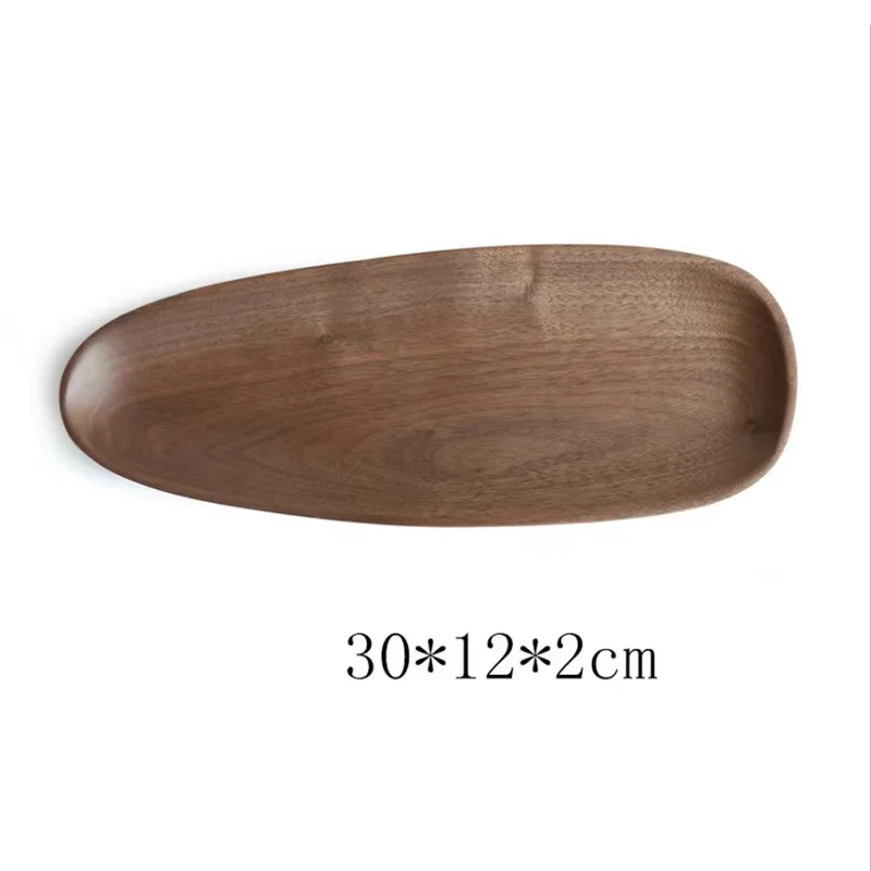 Diyue DYD22061 Custom Logo Wooden Plate Set of 4 Walnut Wood Trays Dishes Wooden Platters for Food Natural Irregular Shape Plate