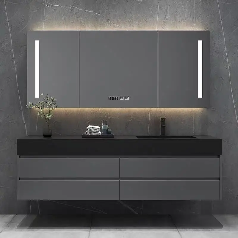 High Grade Bathroom Sink Grey Marble Sintered Stone Sink Customized Bathroom Furniture Vanity Cabinet