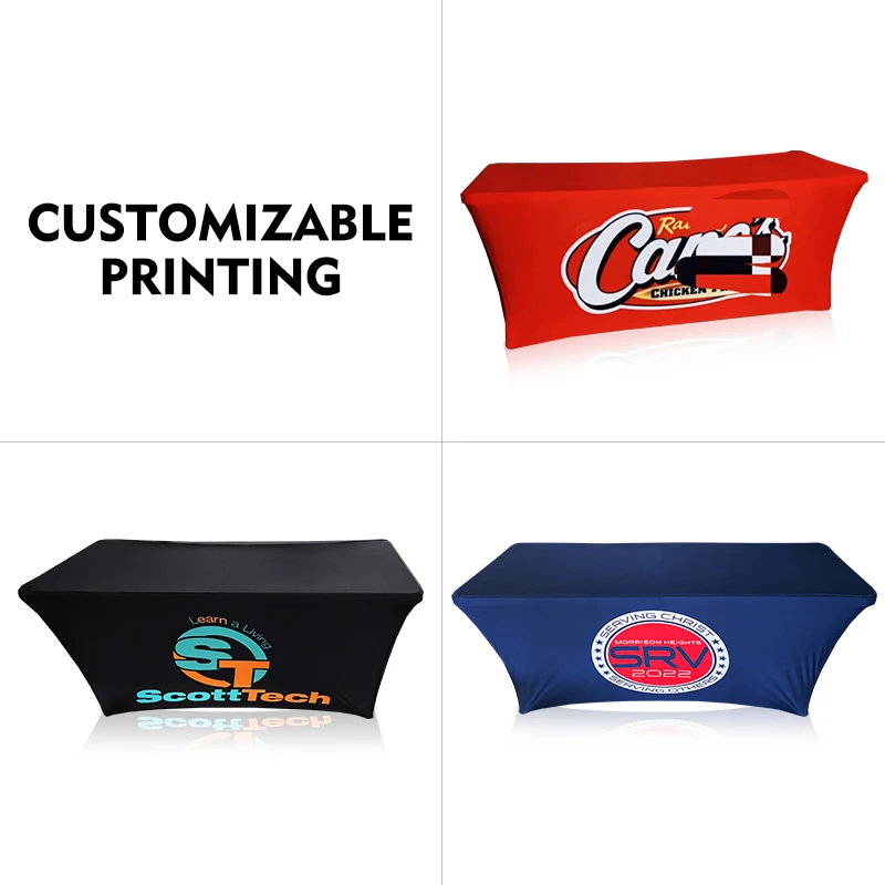 Custom 4ft 5ft 6ft 8ft event wedding fiited stretch table cover washable elastic table cloth