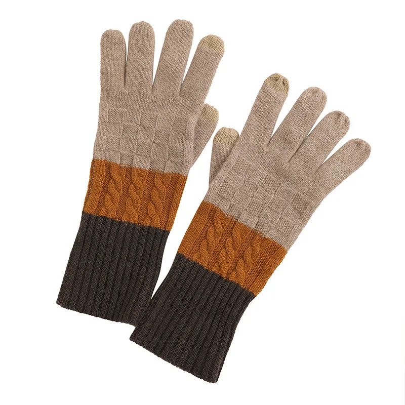 Cable Split Finger Touch Screen Weaving Cashmere Gloves & Mittens Winter Cashmere Gloves Hot Sale Three-color Custom Logo CN;NEI