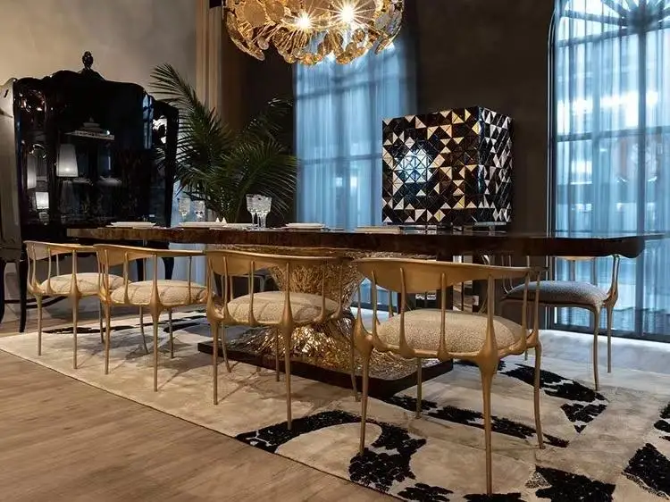 Hot Sale factory Direct  Italian Design Dining Table Metal Brass Dining Table Luxury Dinning Room Furniture Table