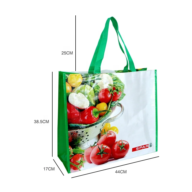 BSCI factory brand supermarket laminated pp woven grocery customized reusable tote shopping bag recycled eco