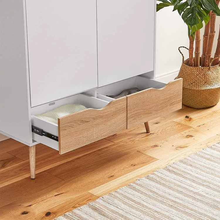 Manufacturer Wholesale Price Close Storage Bedroom Closet Wooden Panel Cloth Cupboard Wardrobe with 2 Drawers