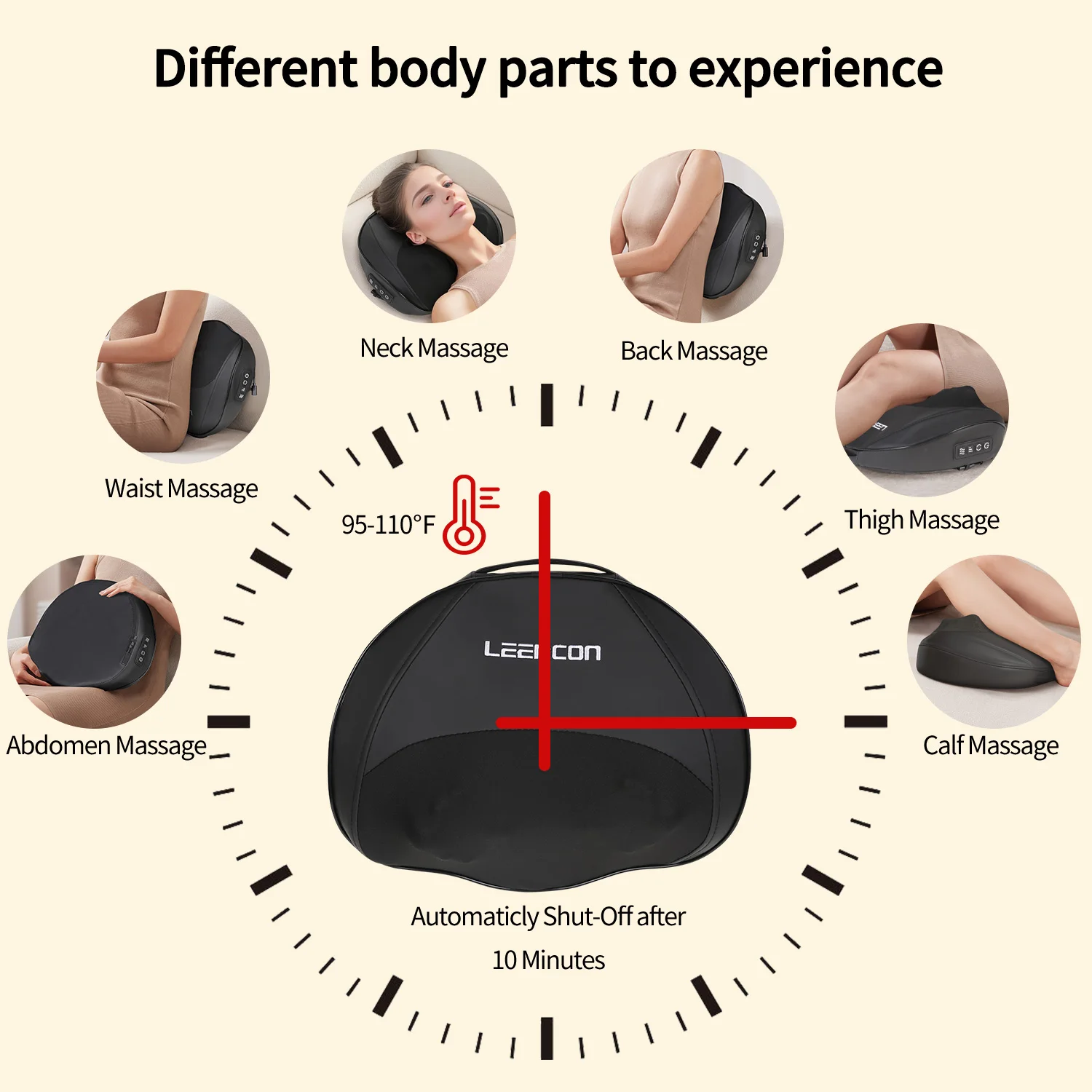 Leercon Shipping from USA Back Pain Relief Battery Powered Travel Acupressure Head Shoulder Back Neck Massage Pillow