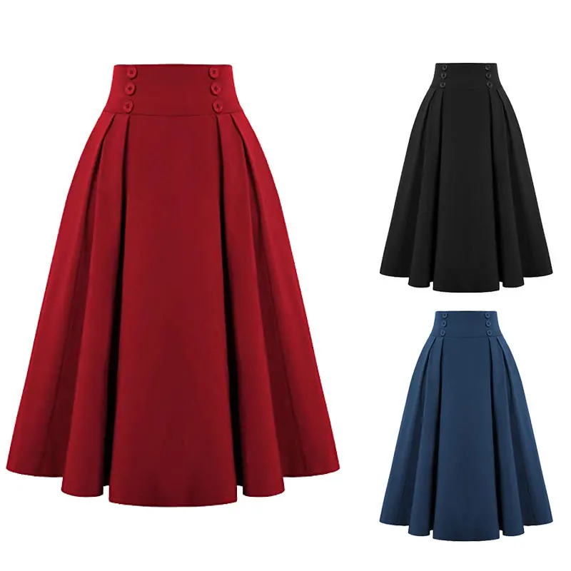 Wholesale 2022 New Summer Casual Retro Button High Waist Long Women Mini Pleated Skirts
