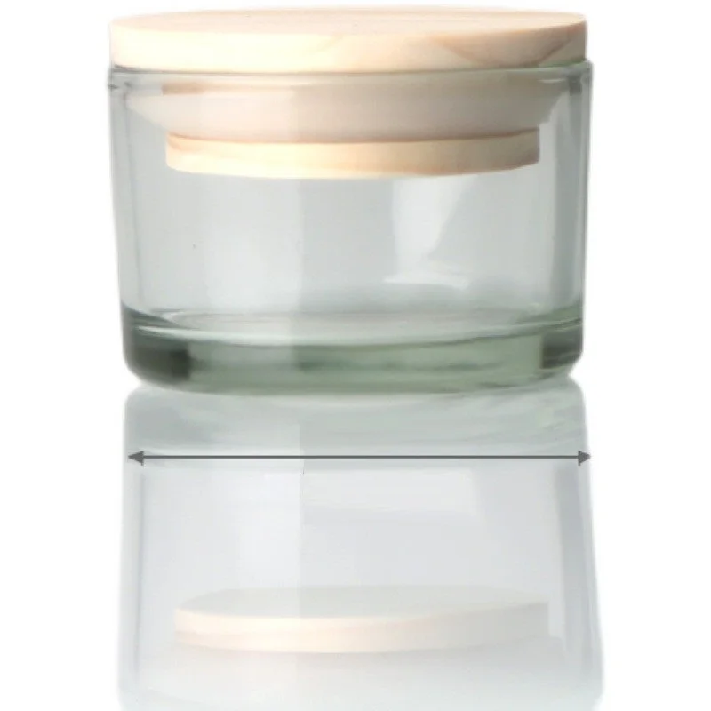 Small Size Clear Wide Round Glass Candle Jars Diameter 52mm Height 33mm Glass Holder Vessel with Wooden Lid