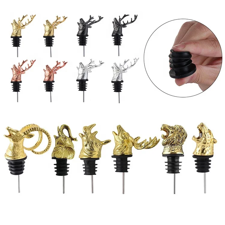 Factory price custom shape animals liquor pourers wine stopper metal deer head stag wine pourer animal