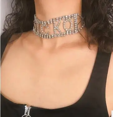 Luxury Gothic Rhinestone Choker Necklace Letter SICKO Women Wedding Accessories Punk Sexy Full Crystal Chain Collier Femme 2019