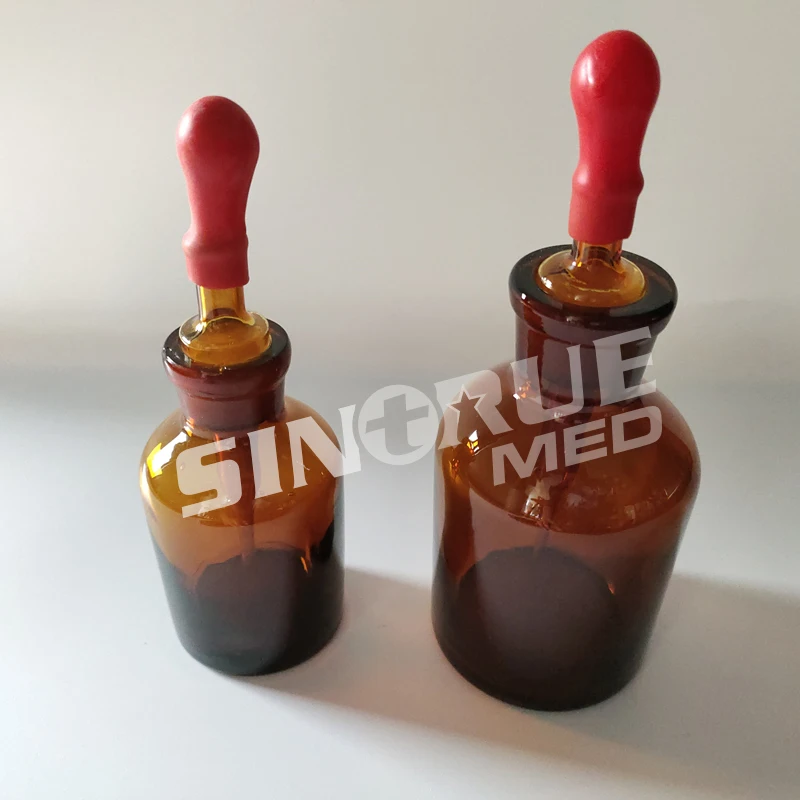 Lab Amber Dropping Bottle with Ground-in Pipette and Latex Rubber Nipple