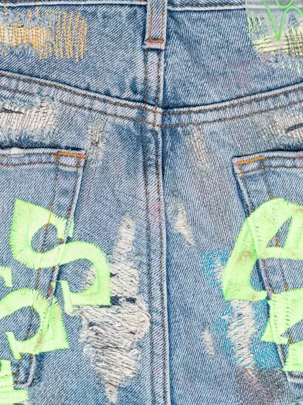 Top quality embroidery boot cut stacked pants fashion vintage stylish super ripped brand mens denim jeans custom