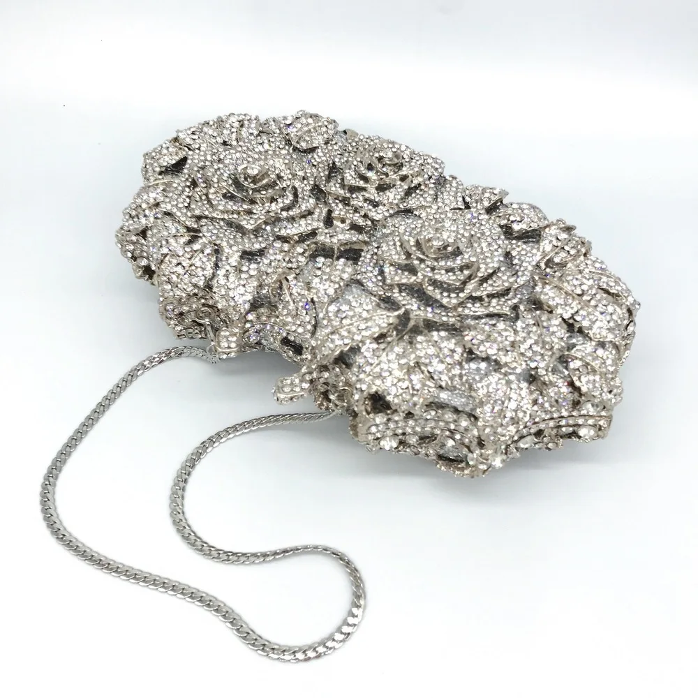 Hot selling Luxury Crystal Rose Wedding Dress Evening Bag Diamond Clutch Purse Handmade Bag Rhinestone Clutches