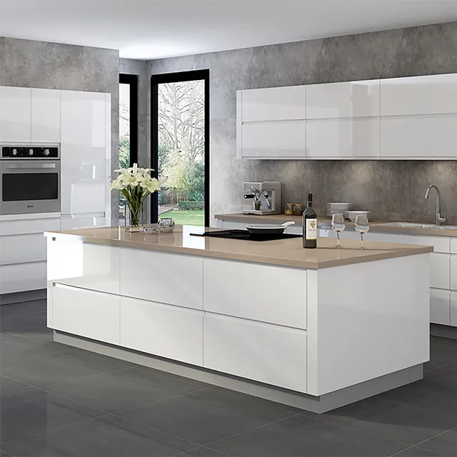 High Gloss White Lacquer Modern Smart 2 Pac Kitchen Cabinet