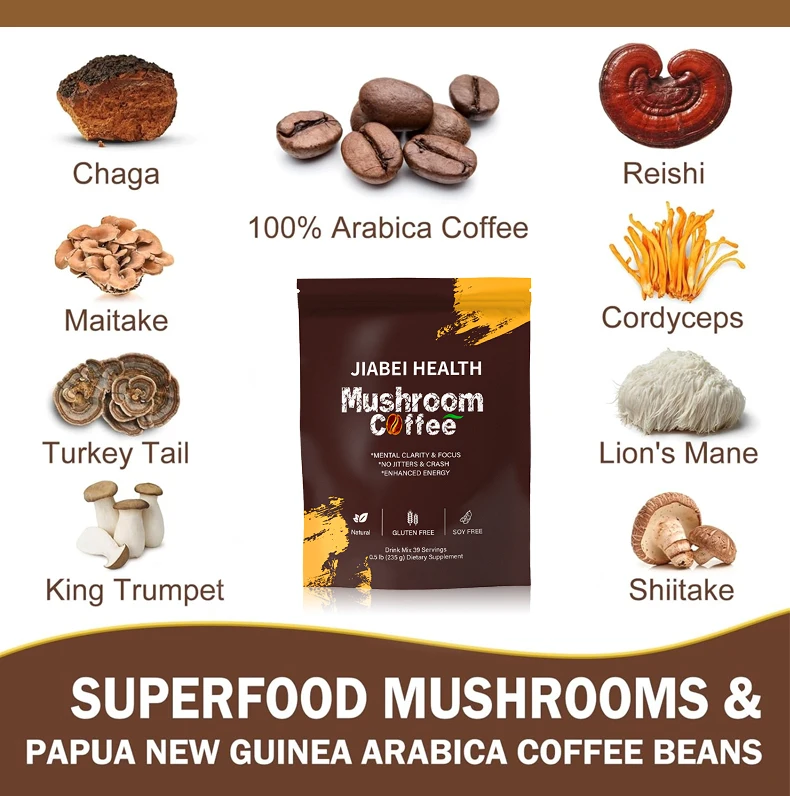 Высококачественная Львиная Грива Ganoderma растворимый грибной кофе легкий антиоксидант для взрослых OEM частная торговая марка активирующий порошок