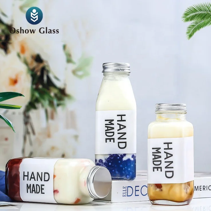 Wholesale Square 100ml 250ml 350ml 300ml 500ML 1000ML Empty Milk Fruit Juice Drink Glass Bottles With White Tamper Proof Cap