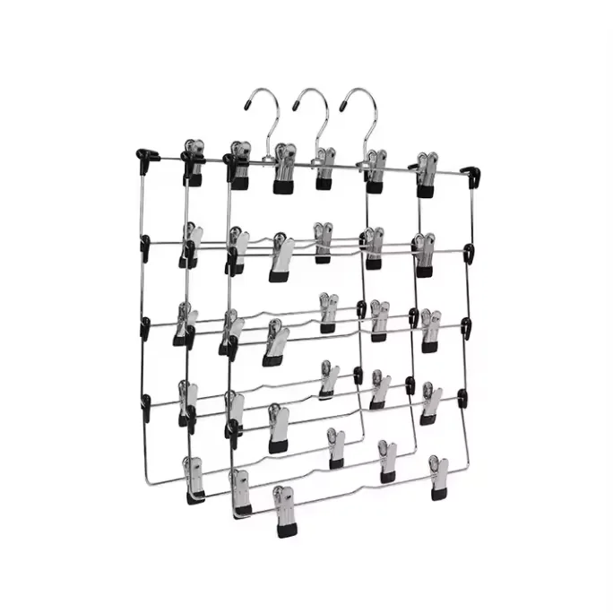 Hot selling wholesale foldable hanger wardrobe save space multilayer metal pant hanger with clips