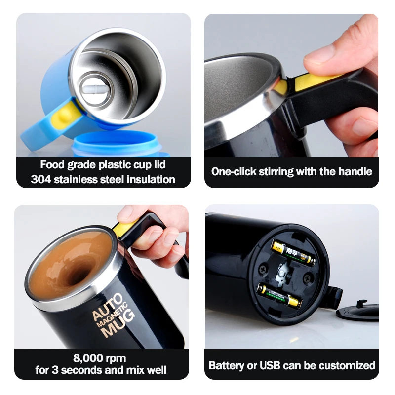 Wholesale Stainless Steel Electric Coffee Mixer Lazy Auto Magnet Self-Stirring Mug Smart Office Use Drinkware