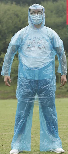 Wholesales Red Color waterproof disposable PE rainsuit/ raincoat and pants