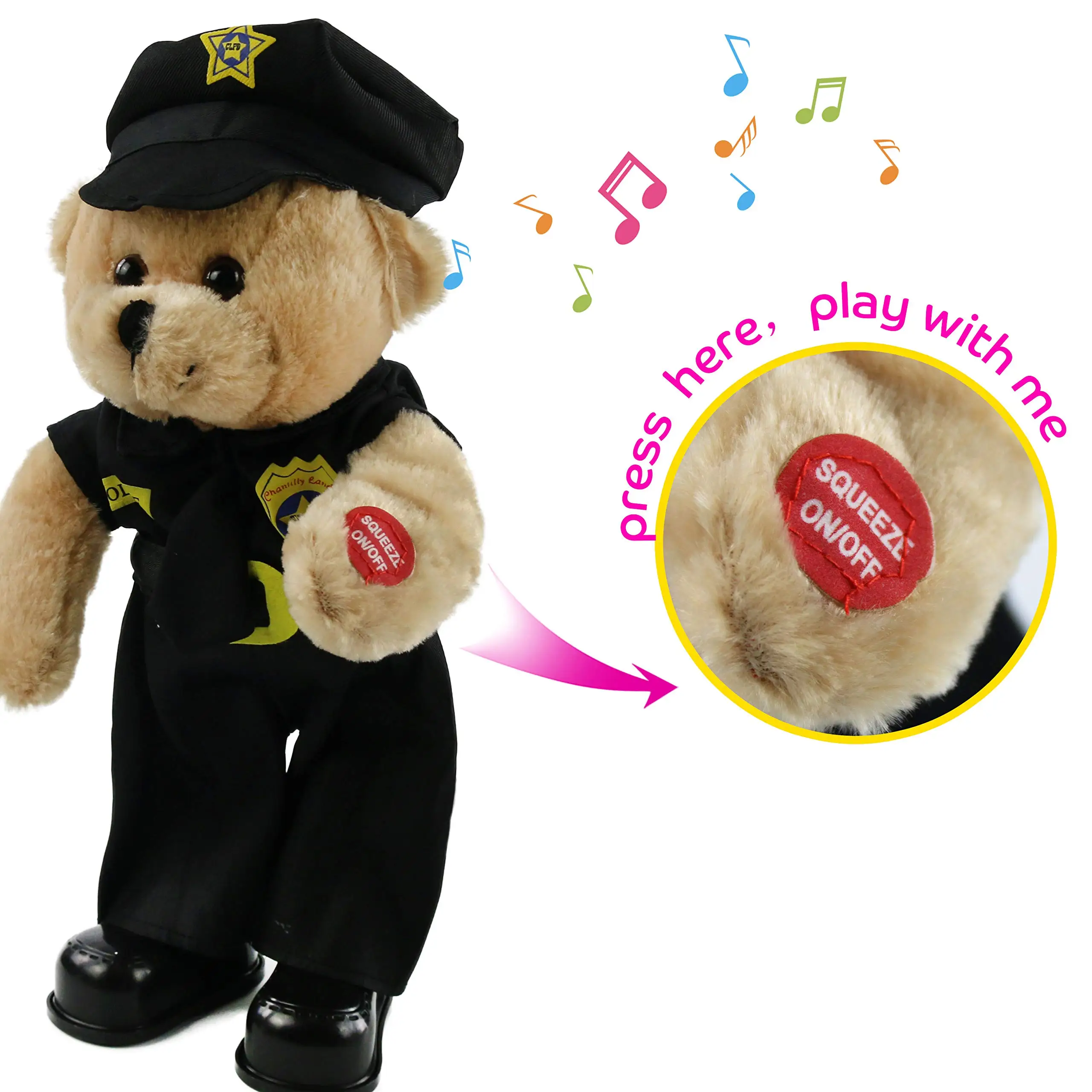 Singing Police Teddy Bear Dancing Plush Bear Toy Musical Stuffed Animal in Justicial Uniform Interactive Animated Gifts