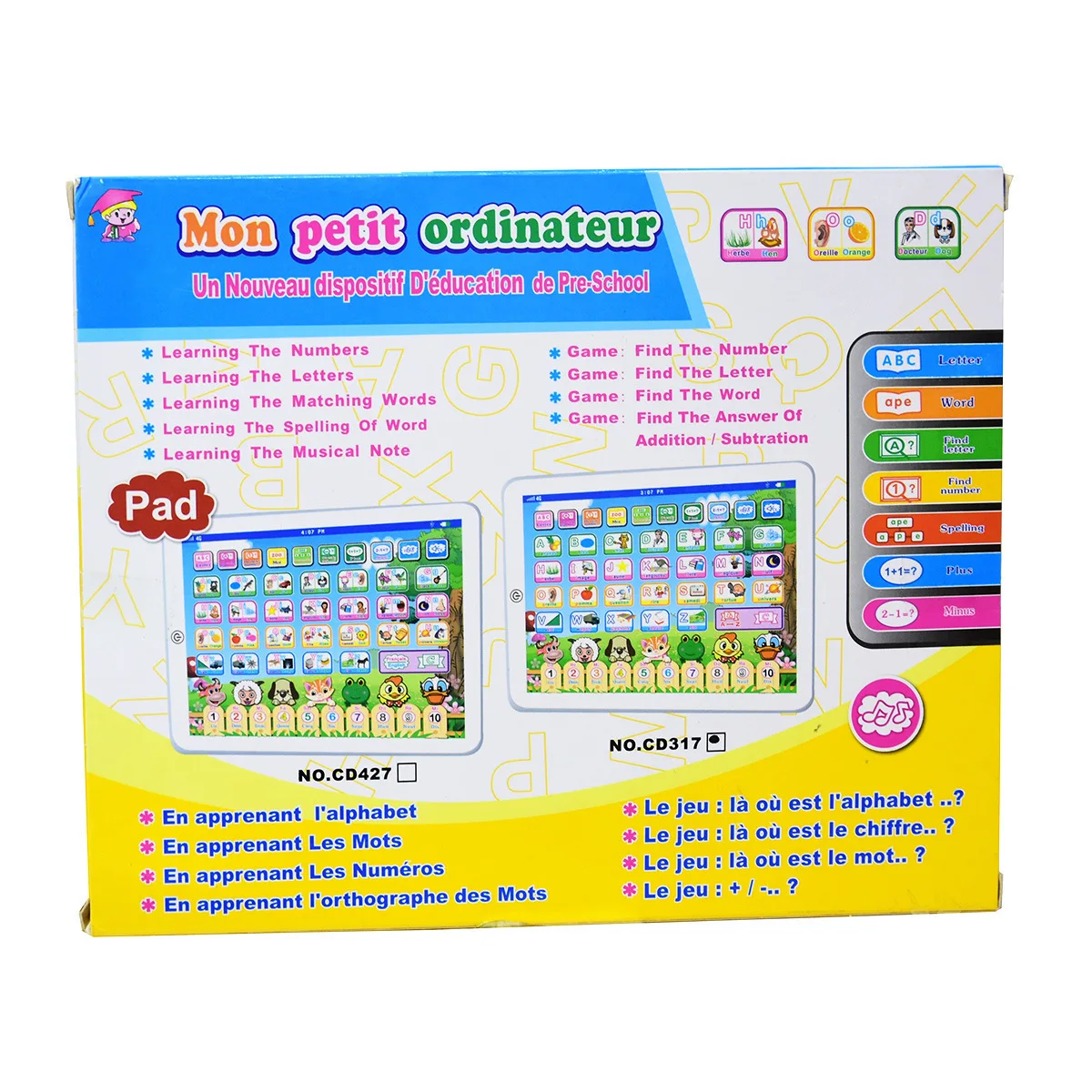Wholesale Children Educational Intelligent baby learning toys tablet English with French Arabic for kids early education machine