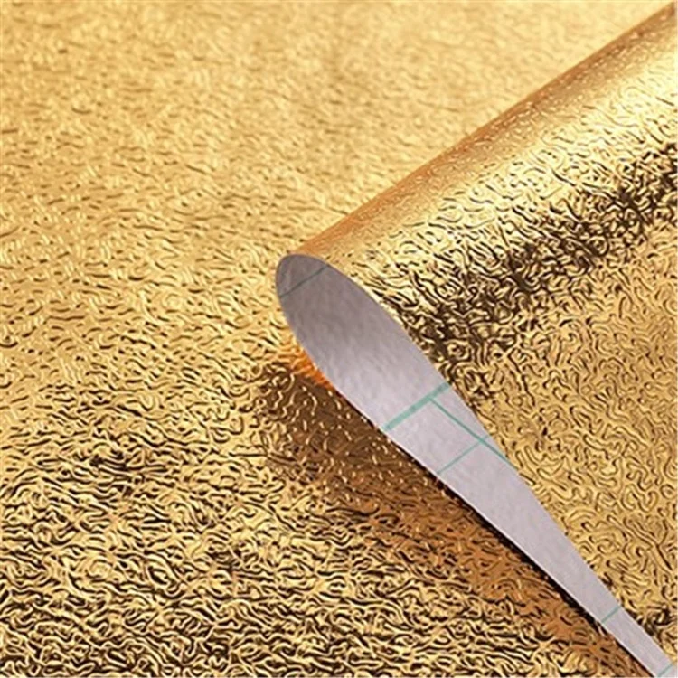 Cheap Price Auseng Oil Proof Adhesive Aluminum Gold Foil Tile Stickers Waterproof Wallpaper For Kitchen Pvc Wallpaper