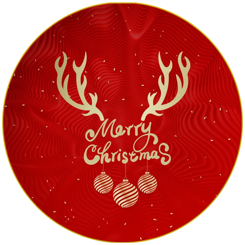 Top selling red wholesale Christmas pattern dinnerware sets plates with gold letters Christmas dishes