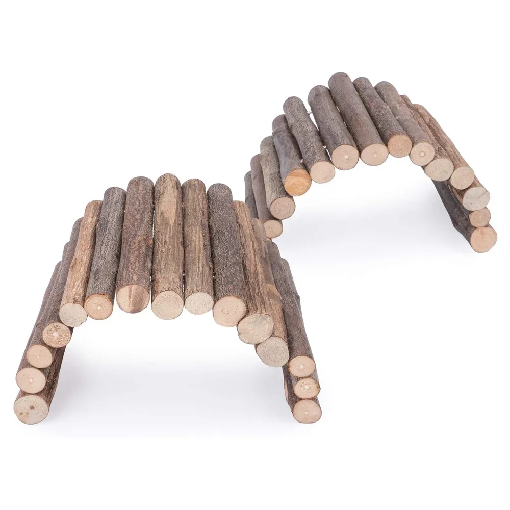 WILDMX Hamster Suspension Bridge Ladder Rodents Natural Wooden Arch Bendable Bridge Chew Toy