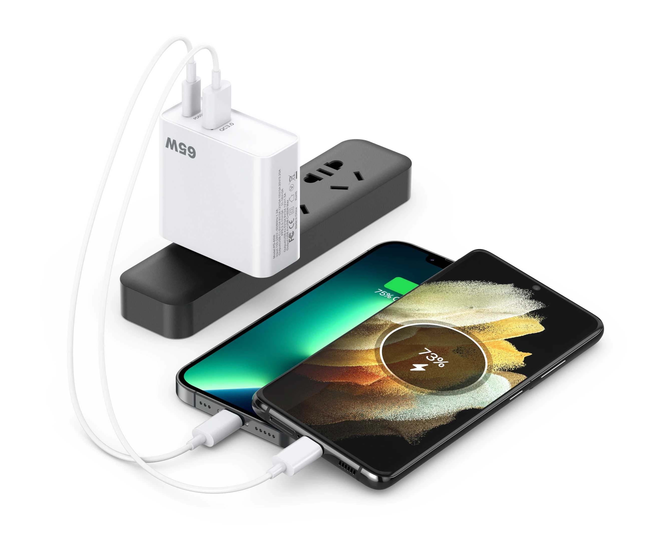 65W Multiport UDB QC3.0 USB C PD 65W Wall Charger 2 Port USB Charging Station PPS Fast Charger Adapter  for iPhopne and Mac