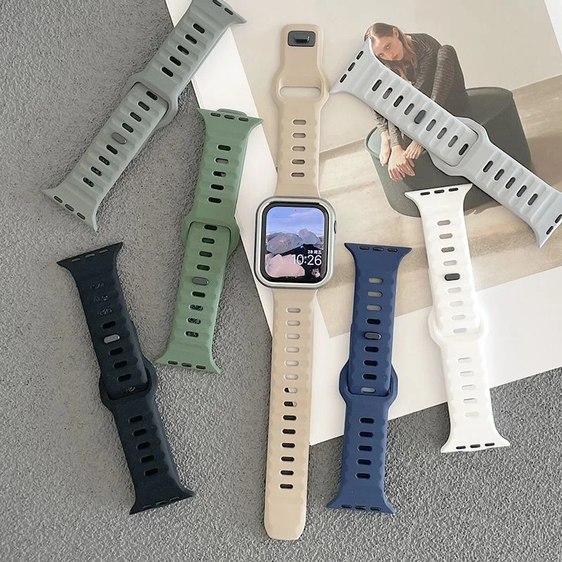 Sport King Kong Square Buckle Silicone Watch Band Breathable Soft Watch band For iWatch 38mm 40mm 41mm 42mm 44mm 45mm 49mm