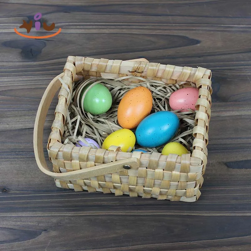 KIU 8 Pcs Easter Gifts Colorful Egg Simulation wooden Bird Egg Toys Pretend Play Montessori Toys