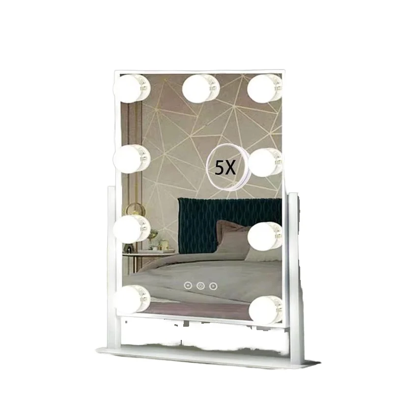 2024 New Trendy touch switch metal makeup hollywood Cosmetic Mirror LED vanity mirror with dimmable light bulbs bedroom