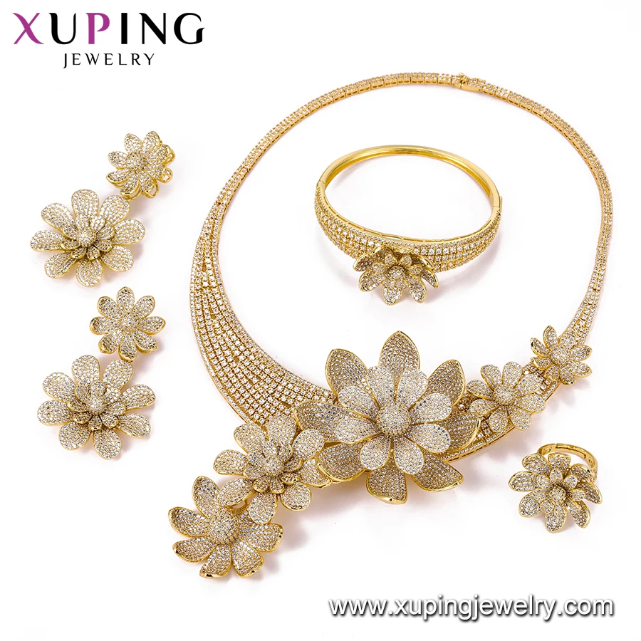 BFBS-500 xuping jewelry luxury sets wedding bridal accessories 24k gold plated petal shaped 4 piece jewelry sets