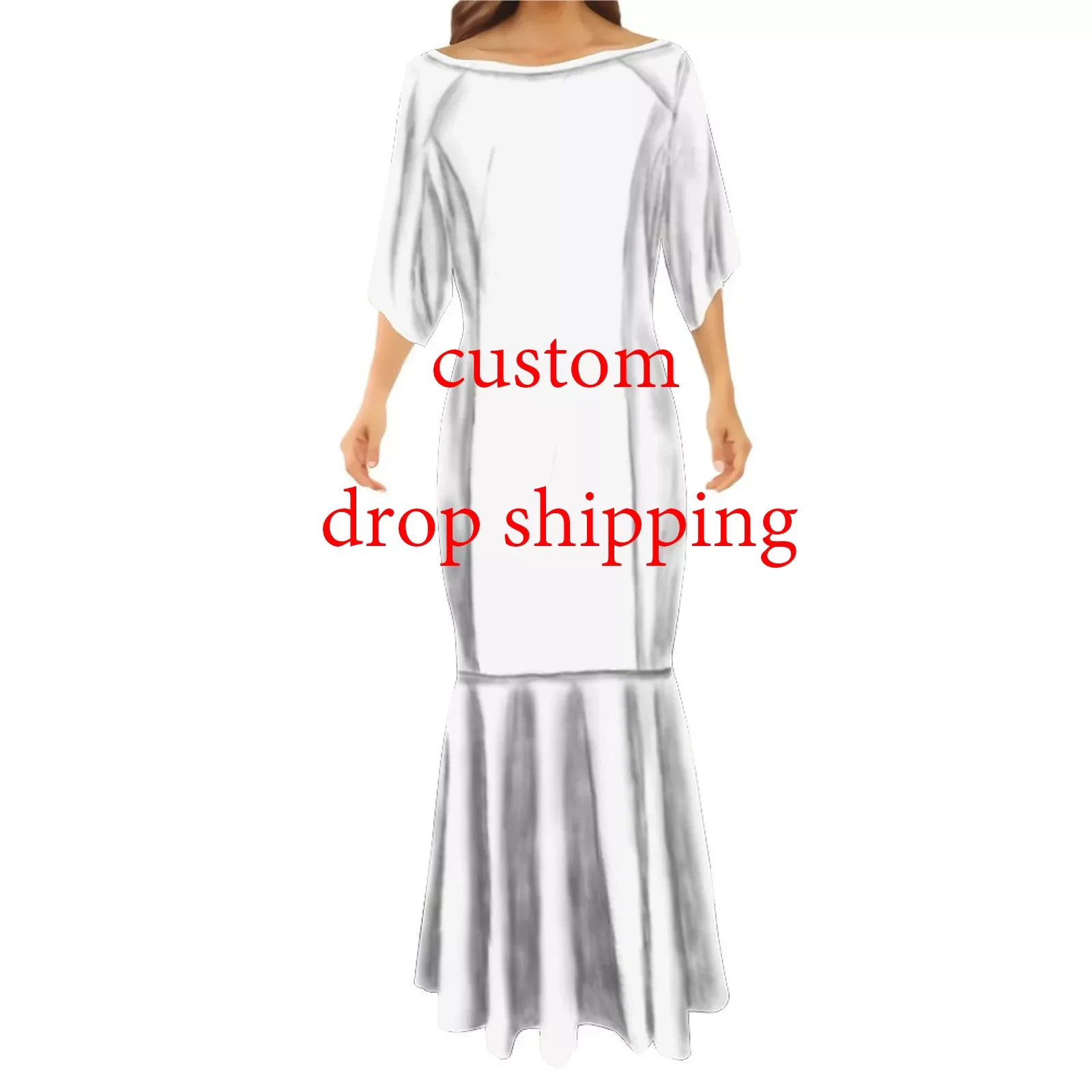 Wholesale Custom Summer Bodycon Fishtail Mermaid Dresses White Black Samoa Polynesian Tribal Wedding Dress Women Ethnic Clothing