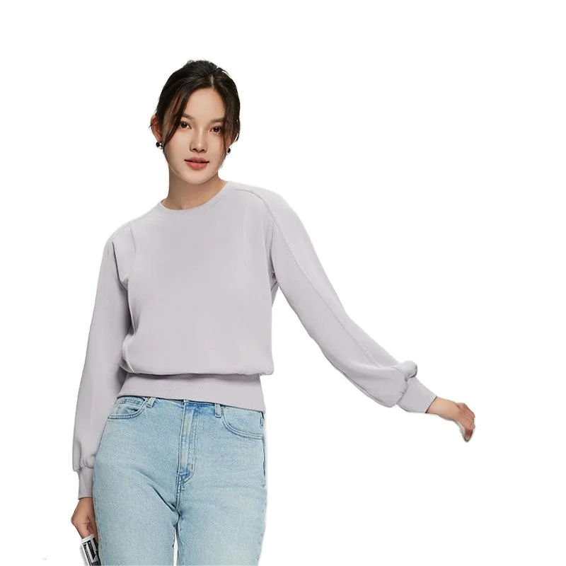 Women Outdoors Cotton Classic Crew Neck Sweatshirt Ribbed Tummy Control Corset Loose Fit Pullover