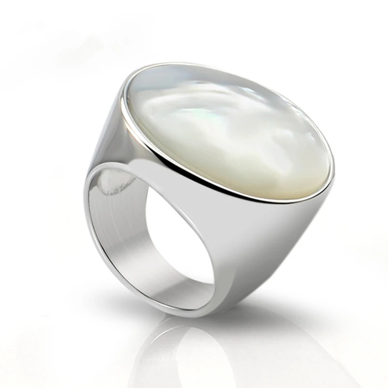 Уникальное простое большое круглое кольцо из нержавеющей стали серебряные ювелирные изделия нежные белые жемчужные опаловые камни обручальные кольца для женщин