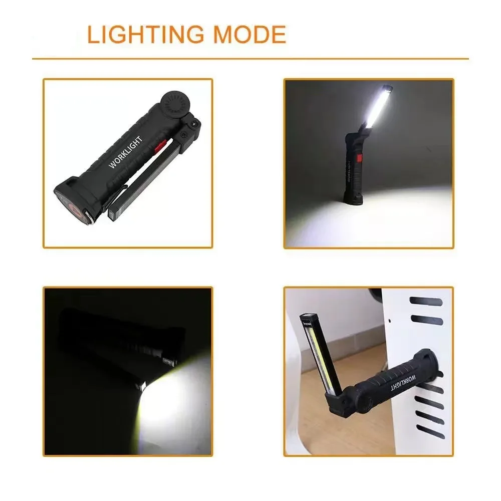 New Slim Work Light 360 Degree Rotating and 5 Modes Rechargeable LED Flashlight Magnetic Base Clip Car Repair COB Inspection Wor