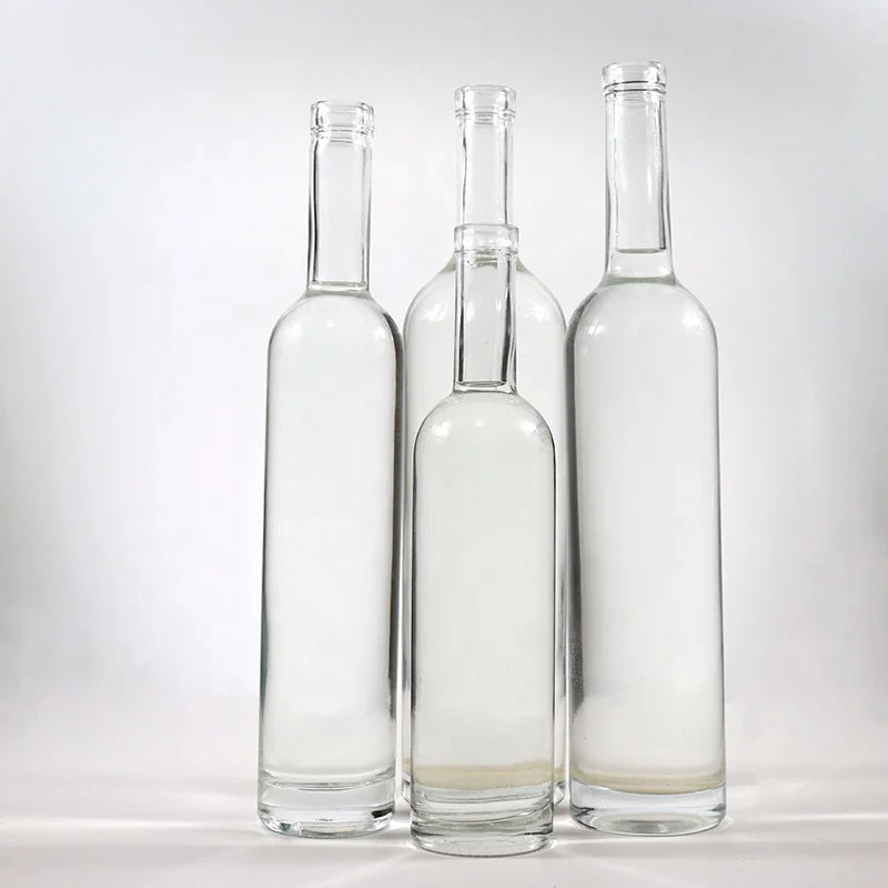 Wholesale  Glass Liquor Bottle Cork 375ml 500ml 70cl 75cl  Whiksy Gin Rum Tequila Vodka Round Bottle Super Flint Glass Bottle