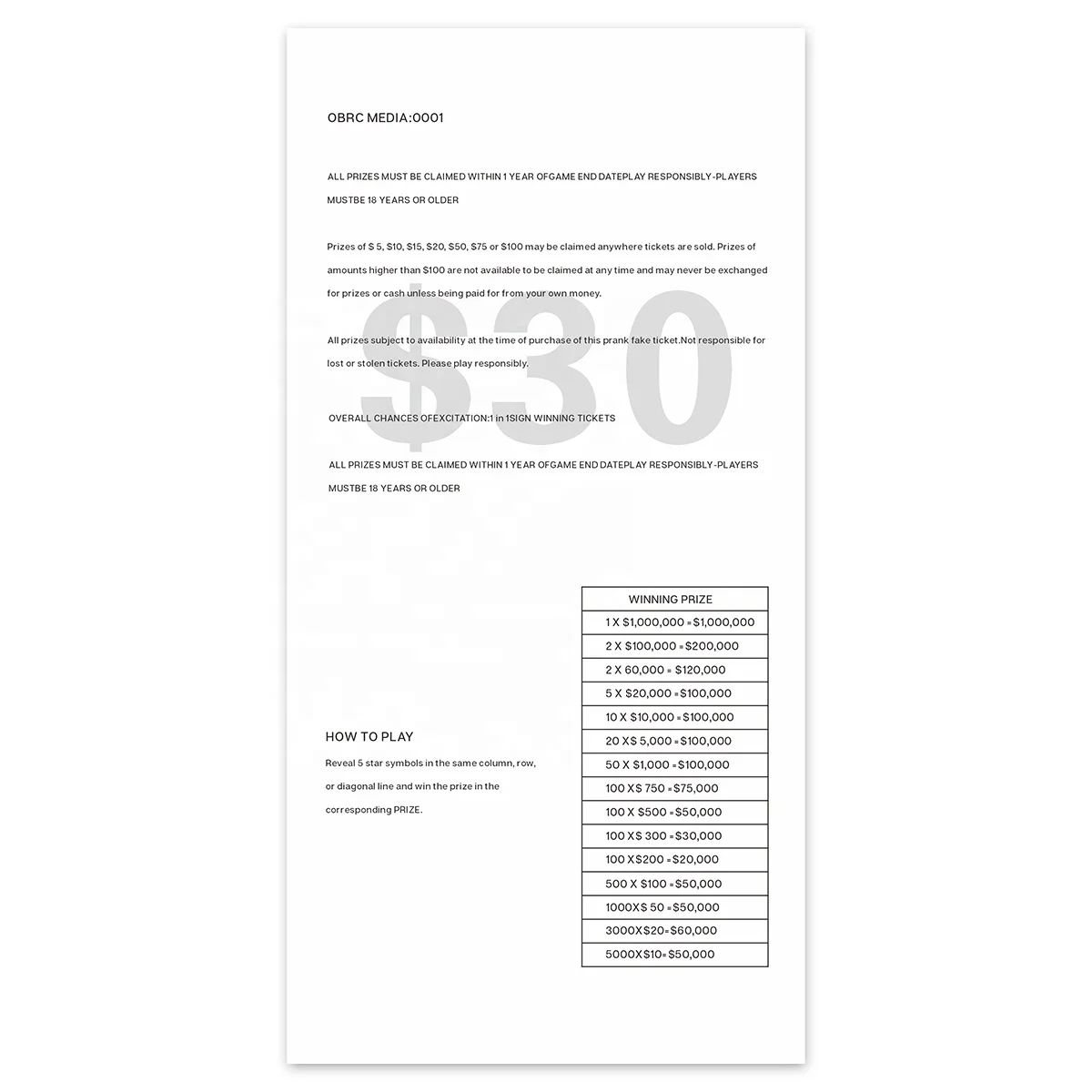 Design Unique Double-Sided Printing Variable Data Patterns Finish Type Lottery Printing for Lottery Draws