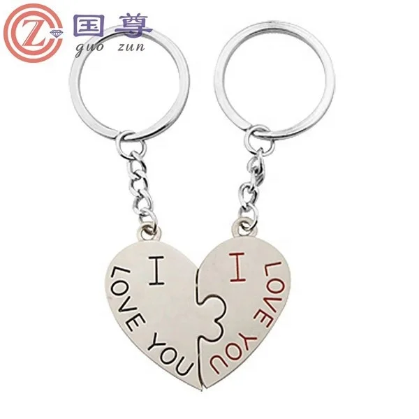 High quality Stylish Lovely Heart Cute Couple Keychain Love Keychain Key Ring steel heart-shaped key ring with Heart Pendant