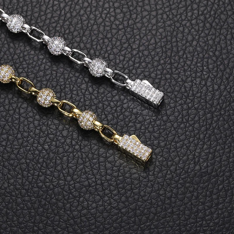 Iced Out Beaded Bracelet 18K Gold Plated 5A CZ Shiny 6mm Ball Chain Hip Hop Jewelry for Men Bracelet Men
