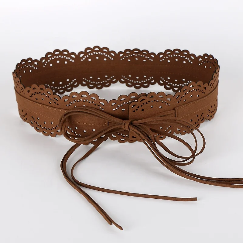 Fashion hollow lace tassel tied with a wide waistband Korean velvet ladies belt
