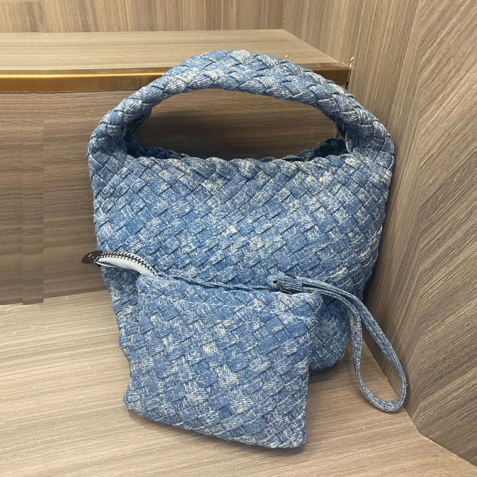 Factory Price 2 Pieces Set Weave Mini Medium Large Bags Handbag Woven Denim Tote Bag