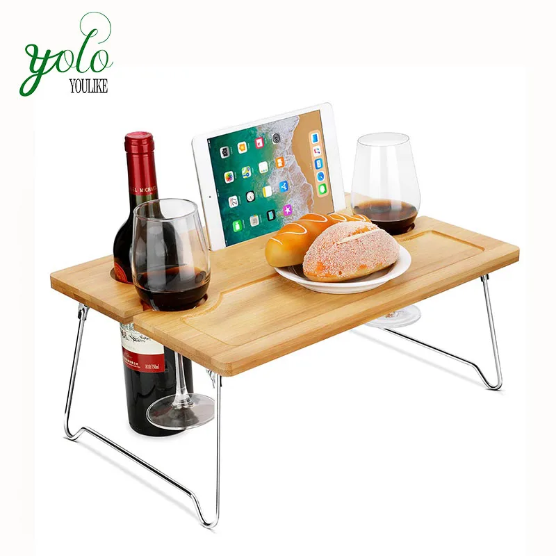 Natural Bamboo Portable Foldable Picnic Snack Wine Table