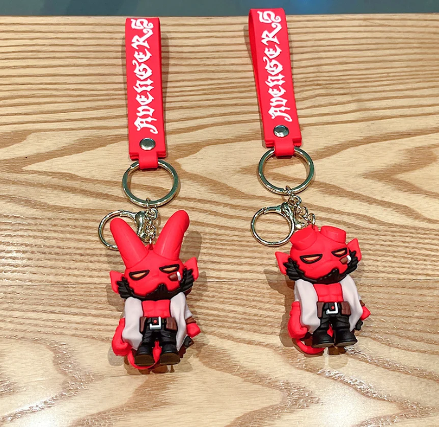 Cross border cartoon Hellboy keychain Cool Hellbringer anime figure 3D keychain Pvc bag pendant car key pendant