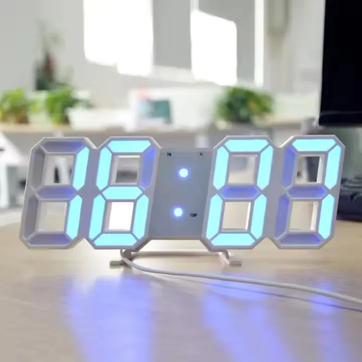 Time Date And Temperature Display By Turn Snooze Alarm White Numbers Digital LED Clock table lamp